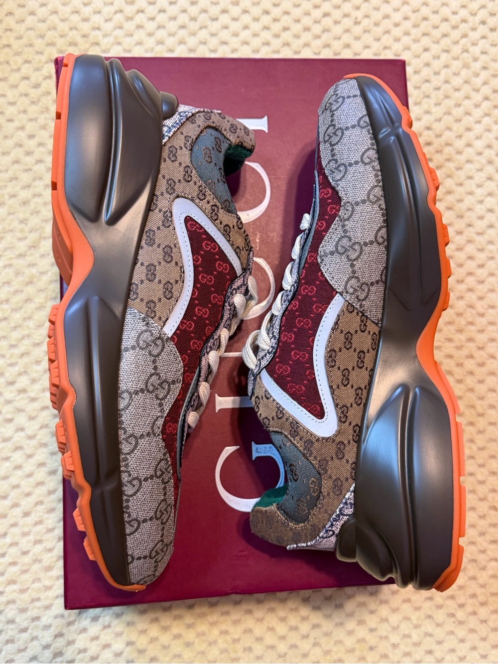 Gucci GG Monogram Sneakers in Brown, Red & Orange